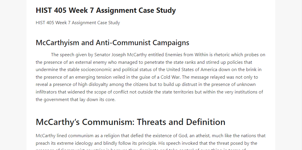 HIST 405 Week 7 Assignment Case Study