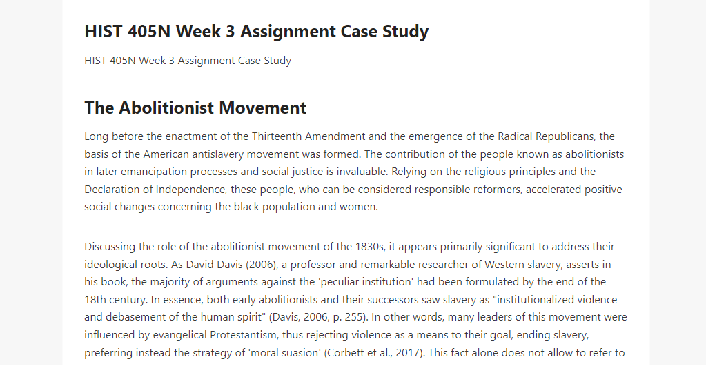 HIST 405N Week 3 Assignment Case Study 