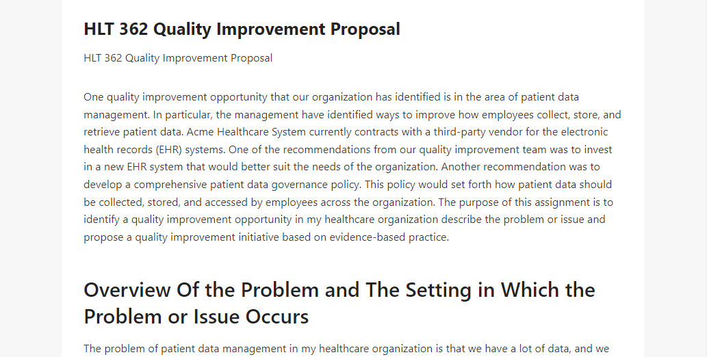 HLT 362 Quality Improvement Proposal