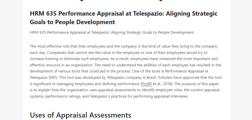 HRM 635 Performance Appraisal at Telespazio Aligning Strategic Goals to People Development