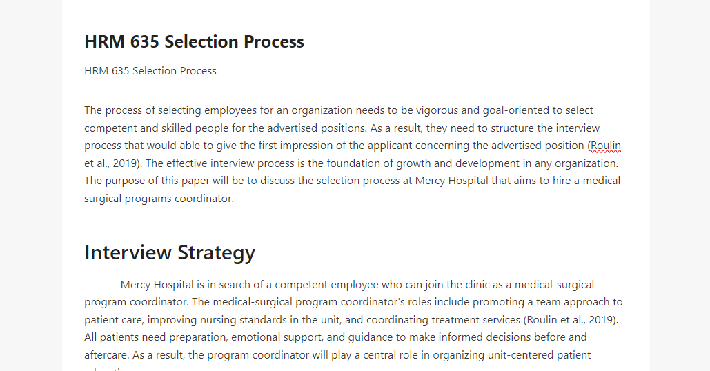 HRM 635 Selection Process