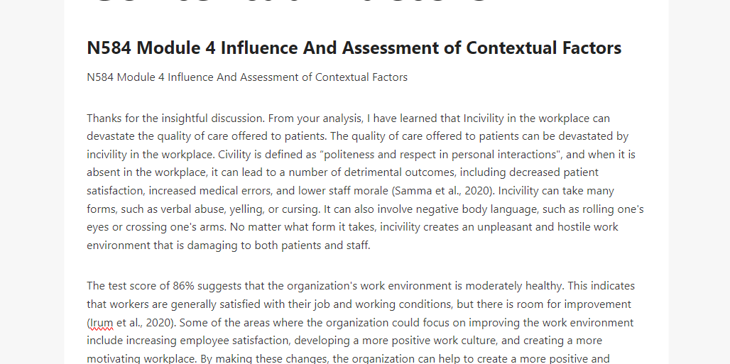 N584 Module 4 Influence And Assessment of Contextual Factors