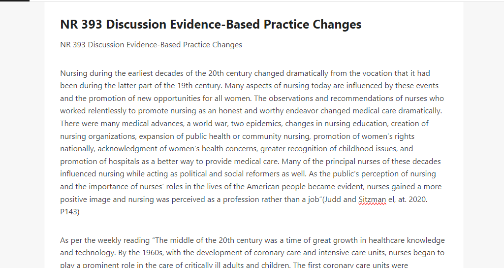 NR 393 Discussion Evidence-Based Practice Changes 