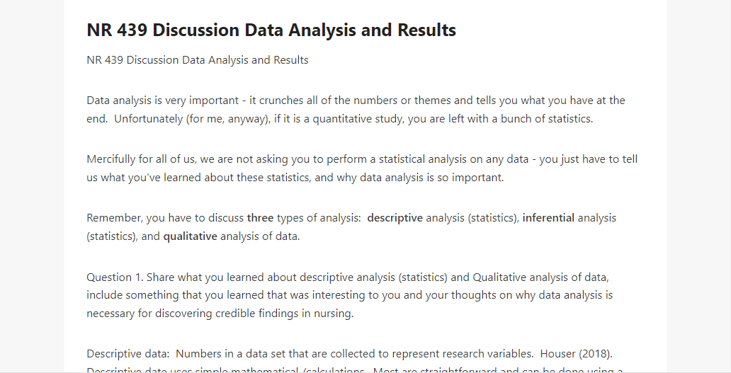 NR 439 Discussion Data Analysis and Results 