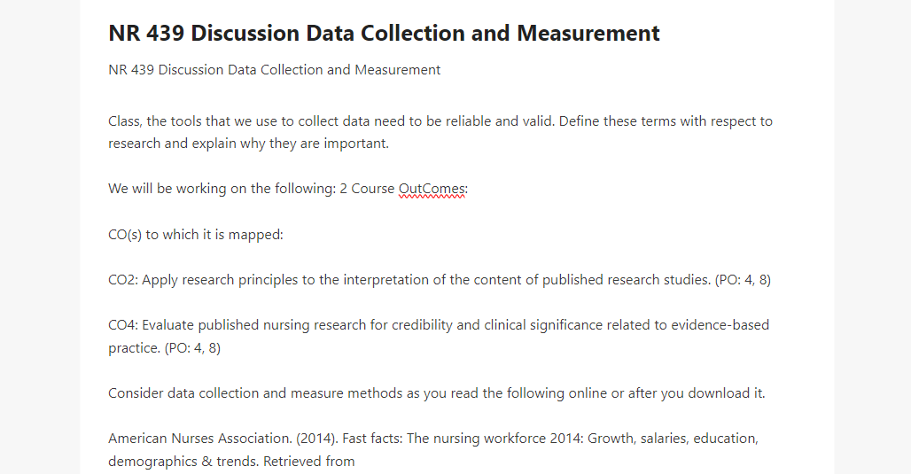 NR 439 Discussion Data Collection and Measurement