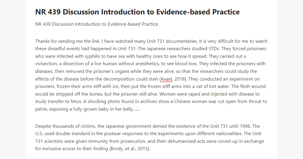 NR 439 Discussion Introduction to Evidence-based Practice 