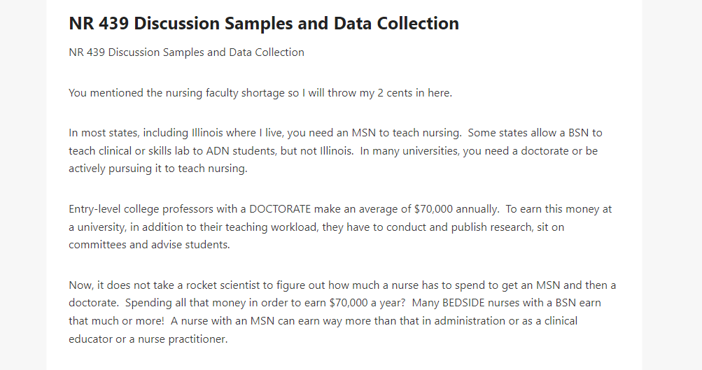 NR 439 Discussion Samples and Data Collection 