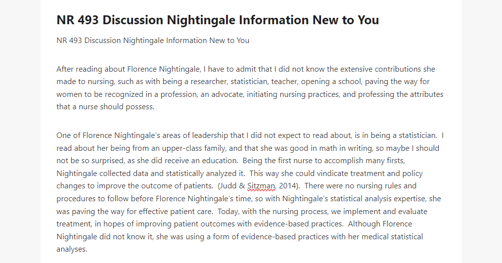 NR 493 Discussion Nightingale Information New to You 