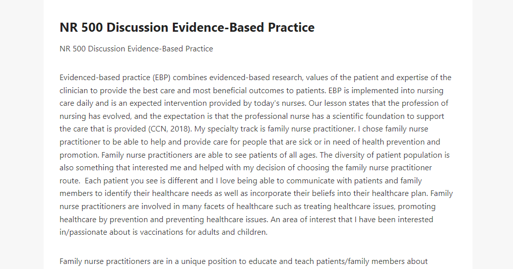 NR 500 Discussion Evidence-Based Practice