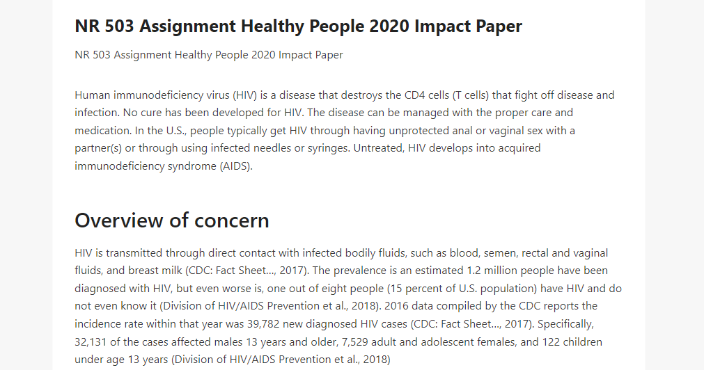 NR 503 Assignment Healthy People 2020 Impact Paper