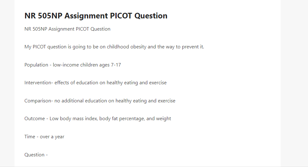 NR 505NP Assignment PICOT Question 