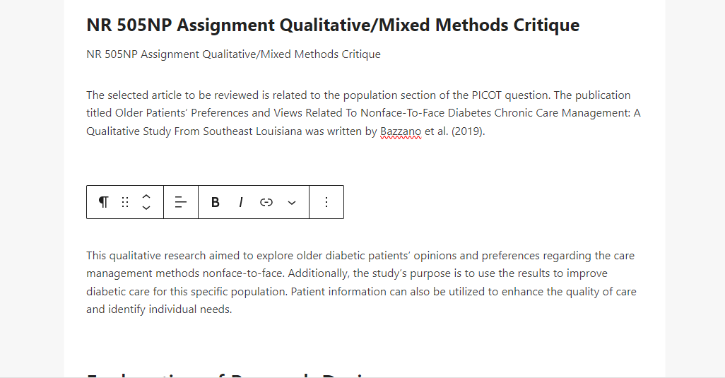 NR 505NP Assignment Qualitative Mixed Methods Critique 