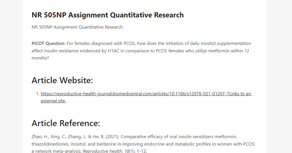 NR 505NP Assignment Quantitative Research 