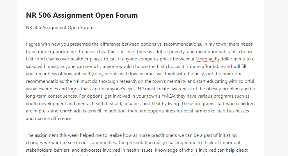 NR 506 Assignment Open Forum 
