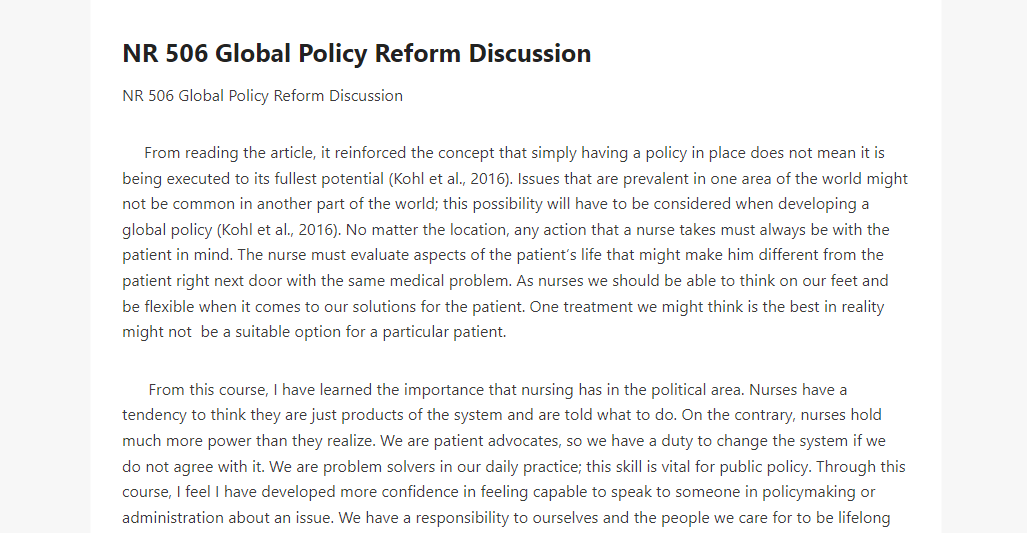 NR 506 Global Policy Reform Discussion