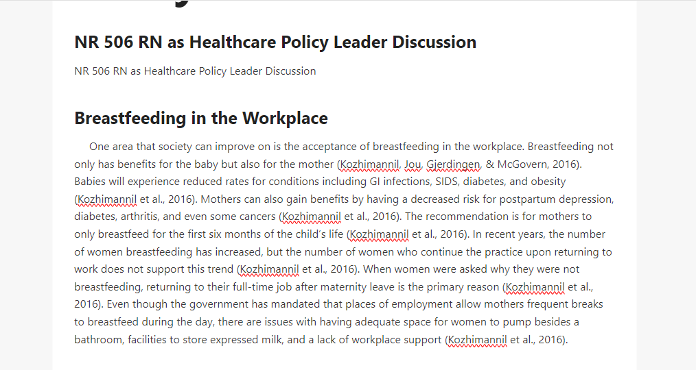NR 506 RN as Healthcare Policy Leader Discussion