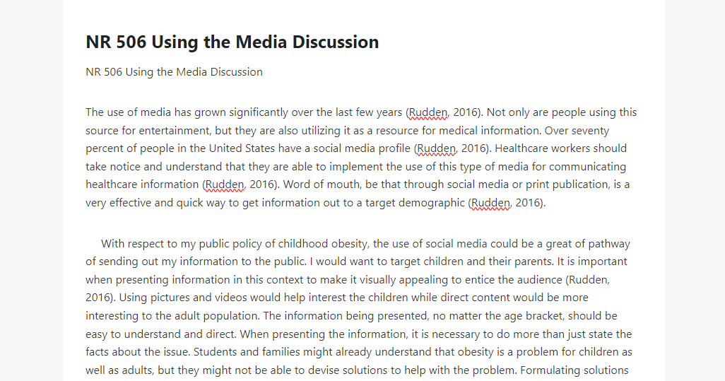 NR 506 Using the Media Discussion