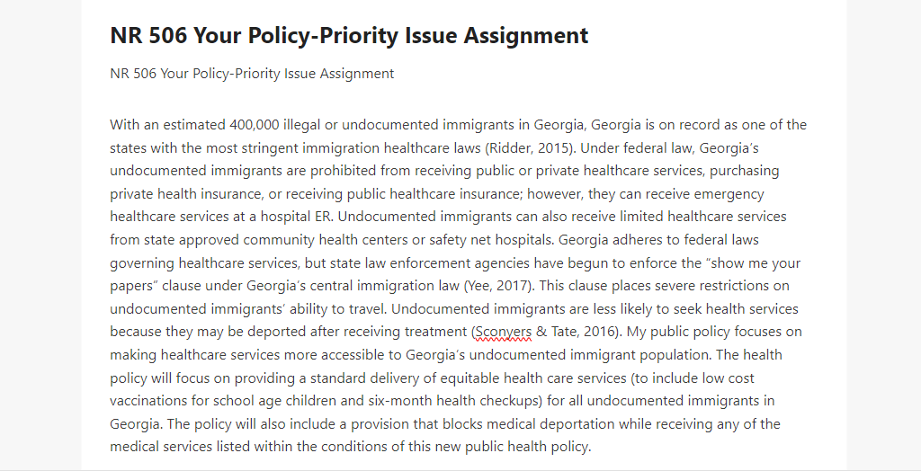 NR 506 Your Policy-Priority Issue Assignment