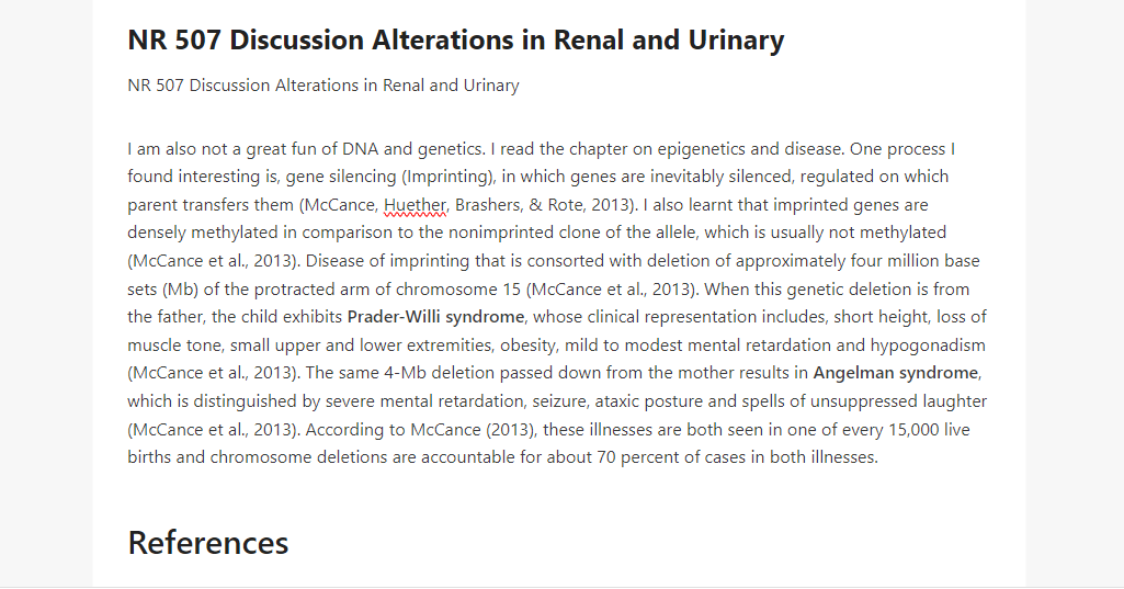 NR 507 Discussion Alterations in Renal and Urinary