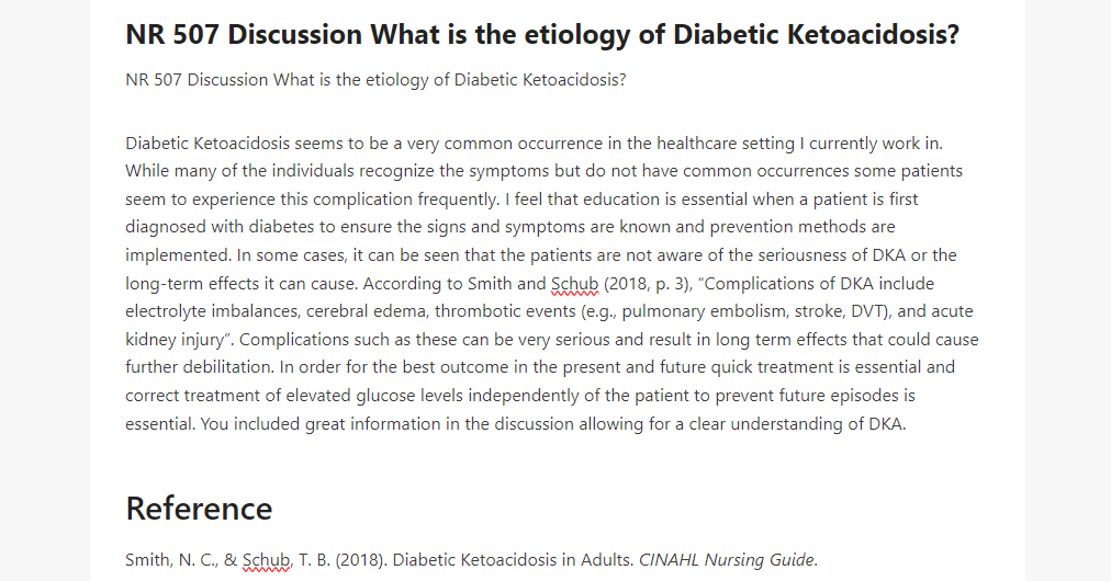NR 507 Discussion What is the etiology of Diabetic Ketoacidosis