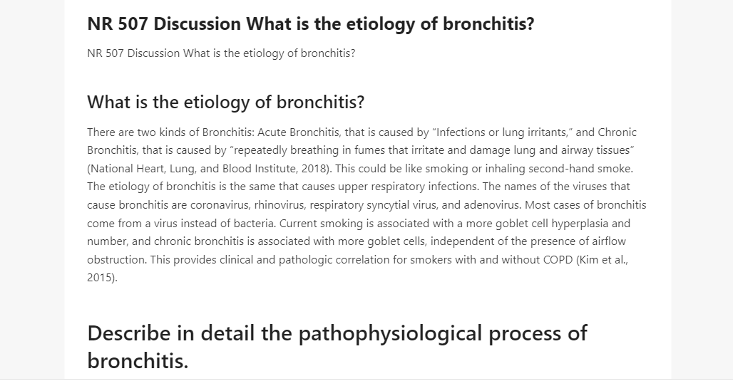 NR 507 Discussion What is the etiology of bronchitis