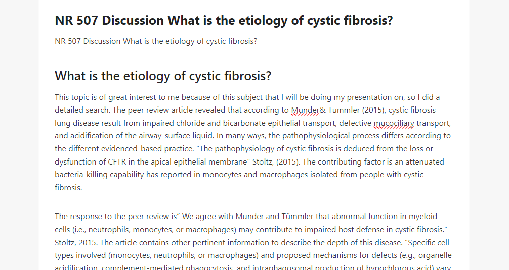 NR 507 Discussion What is the etiology of cystic fibrosis