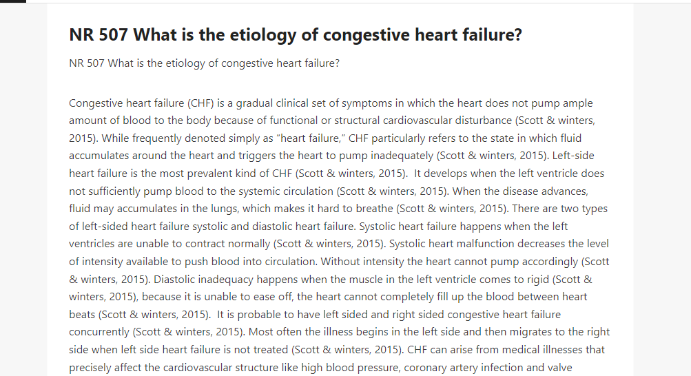 NR 507 What is the etiology of congestive heart failure