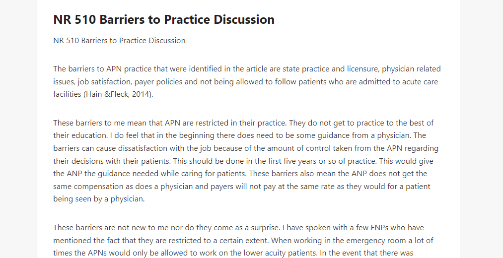 NR 510 Barriers to Practice Discussion