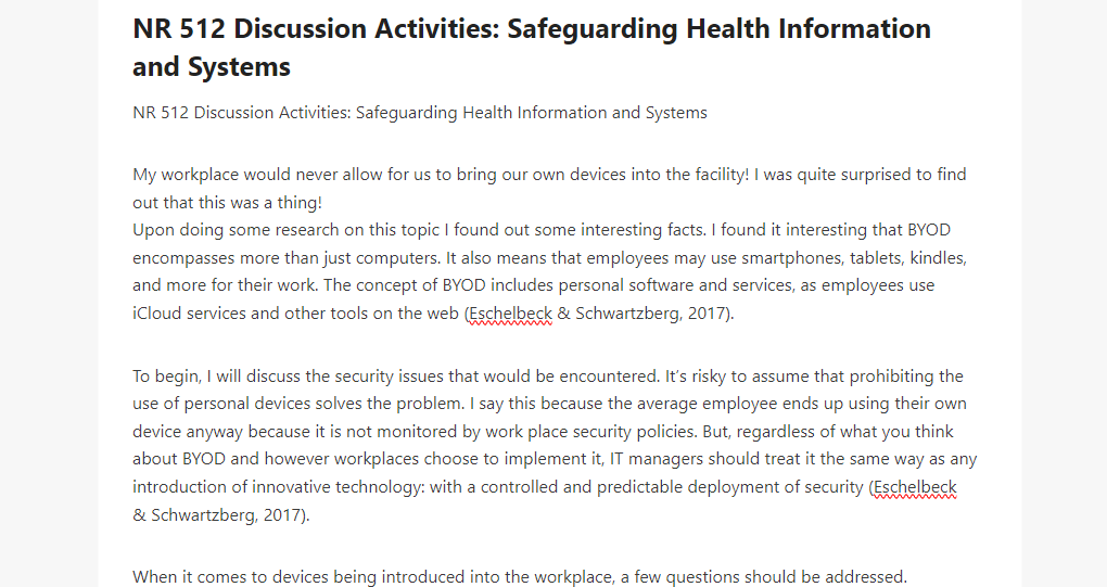 NR 512 Discussion Activities Safeguarding Health Information and Systems