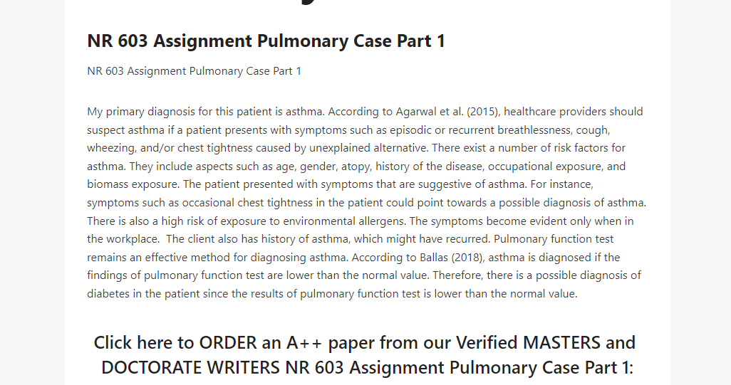 NR 603 Assignment Pulmonary Case Part 1