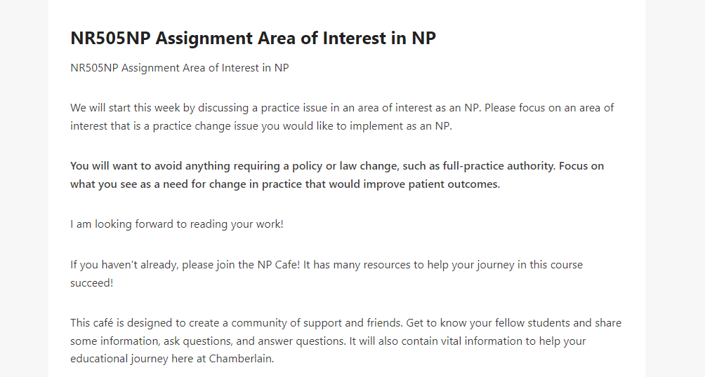 NR505NP Assignment Area of Interest in NP 