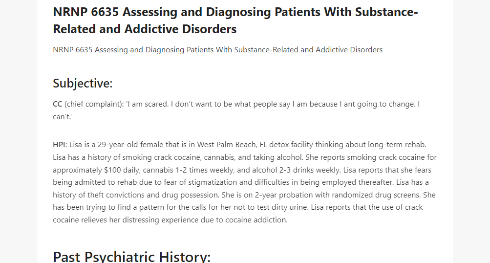 NRNP 6635 Assessing and Diagnosing Patients With Substance-Related and Addictive Disorders