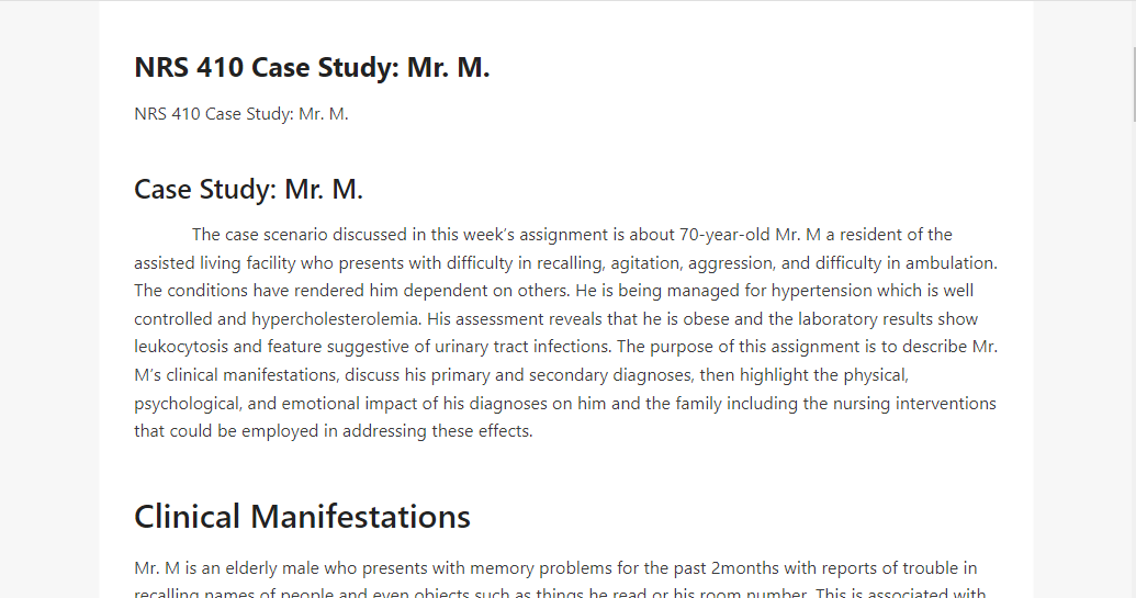 NRS 410 Case Study Mr. M.