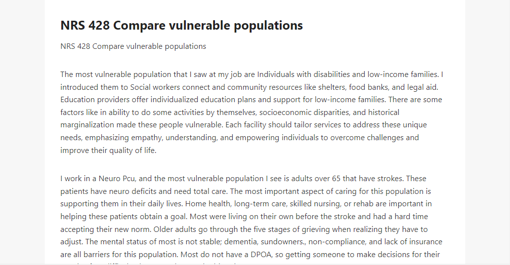 NRS 428 Compare vulnerable populations