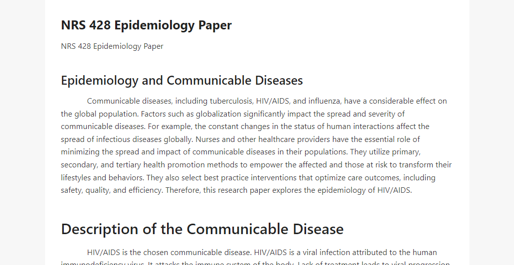 NRS 428 Epidemiology Paper 