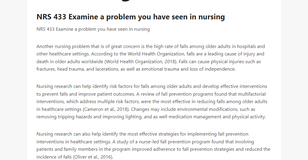 NRS 433 Examine a problem you have seen in nursing