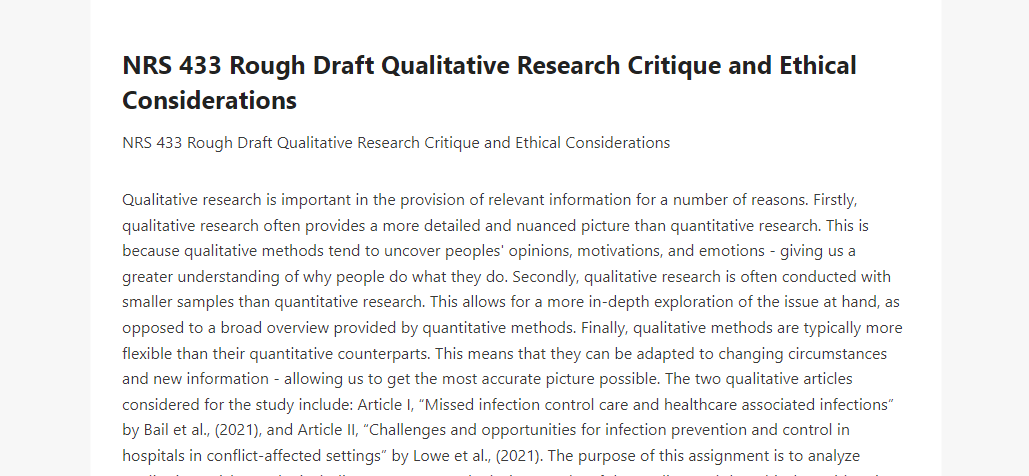 NRS 433 Rough Draft Qualitative Research Critique and Ethical Considerations