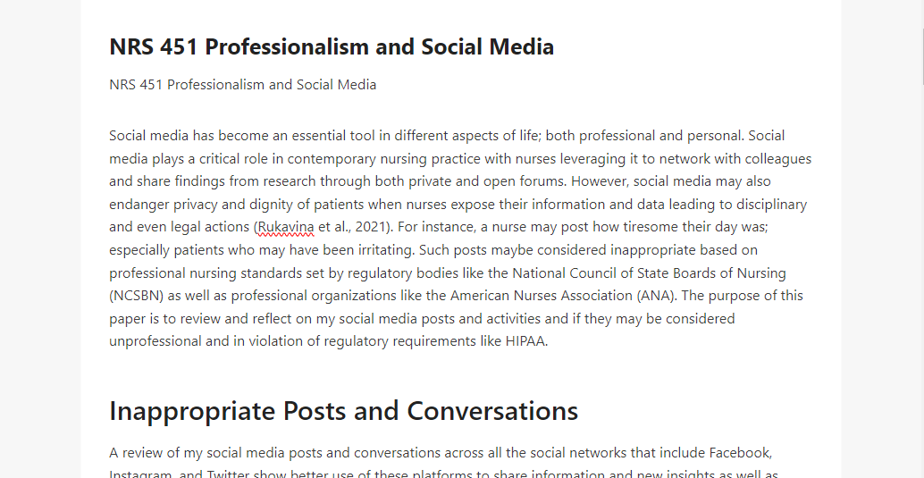 NRS 451 Professionalism and Social Media