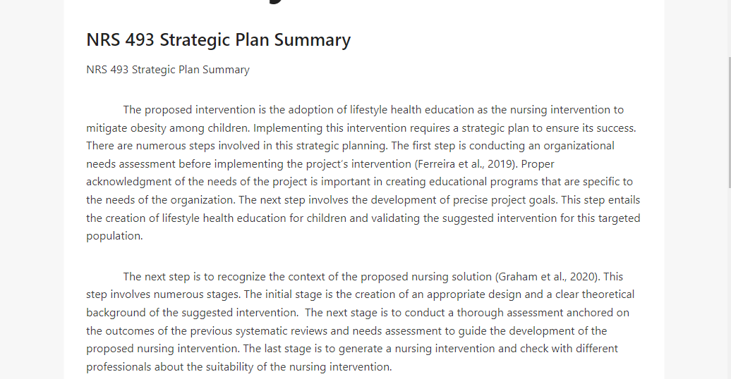 NRS 493 Strategic Plan Summary