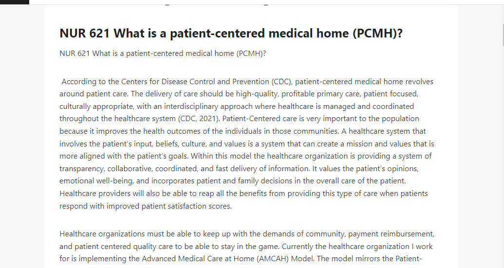 NUR 621 What is a patient-centered medical home (PCMH)
