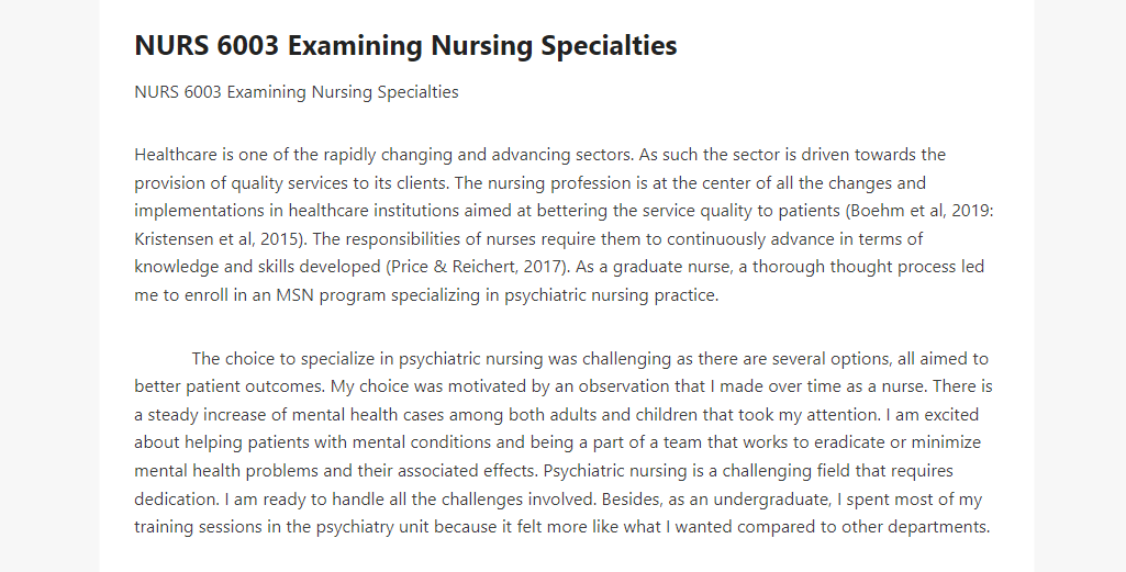NURS 6003 Examining Nursing Specialties