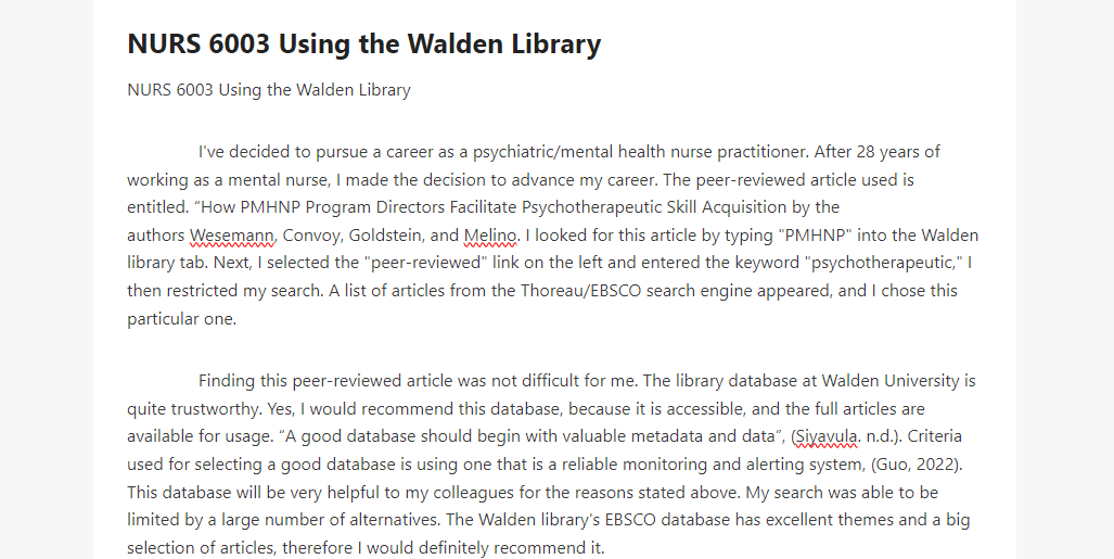 NURS 6003 Using the Walden Library