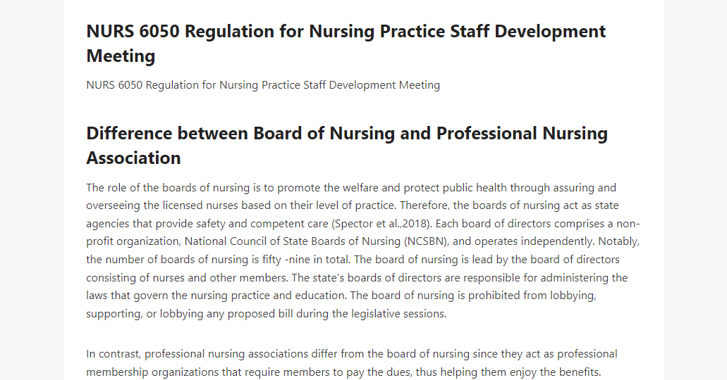 NURS 6050 Regulation for Nursing Practice Staff Development Meeting