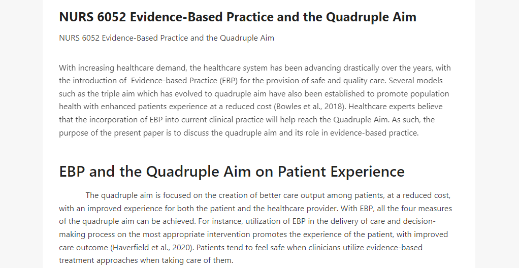 NURS 6052 Evidence-Based Practice and the Quadruple Aim