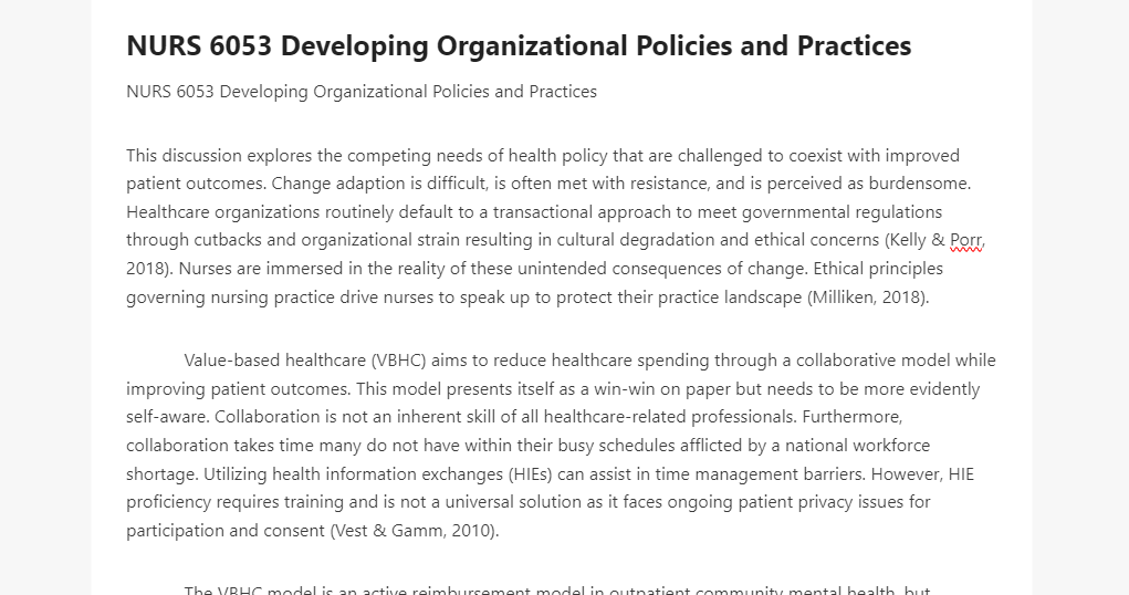 NURS 6053 Developing Organizational Policies and Practices