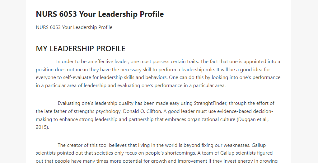 NURS 6053 Your Leadership Profile