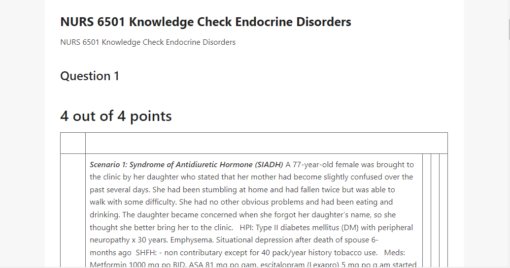 NURS 6501 Knowledge Check Endocrine Disorders 