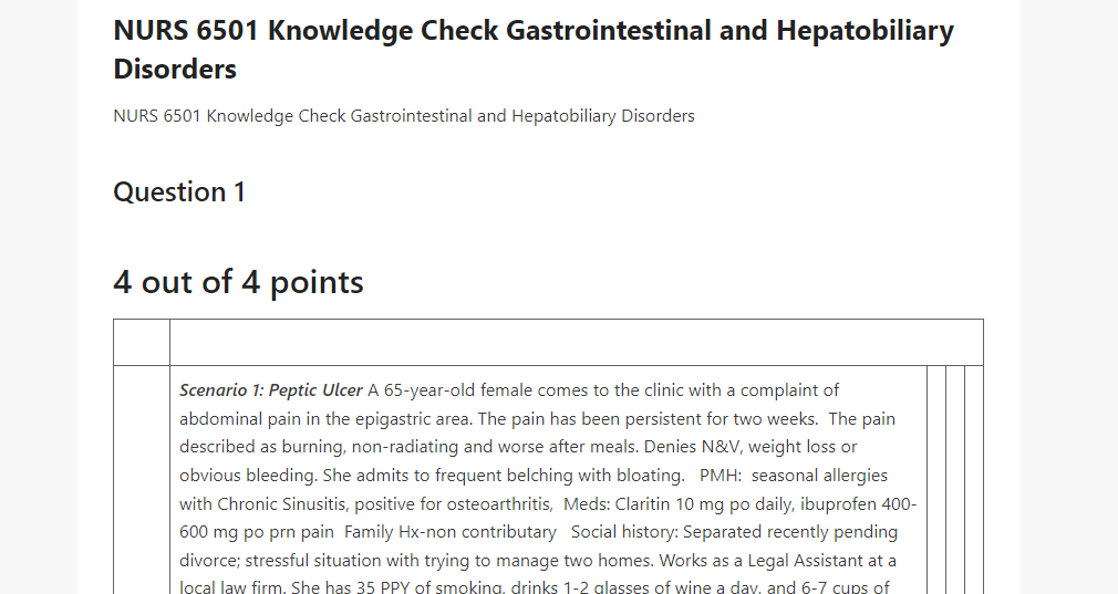 NURS 6501 Knowledge Check Gastrointestinal and Hepatobiliary Disorders