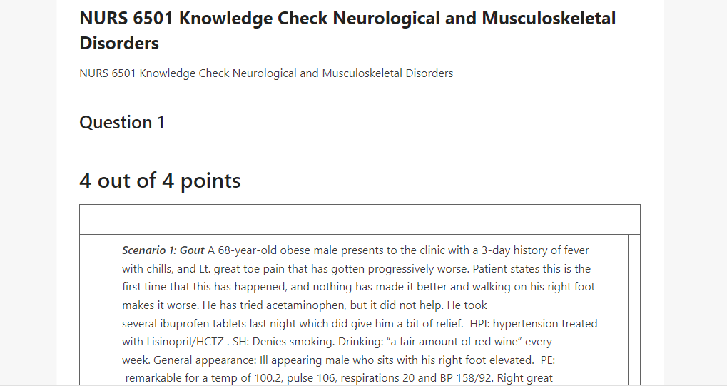 NURS 6501 Knowledge Check Neurological and Musculoskeletal Disorders