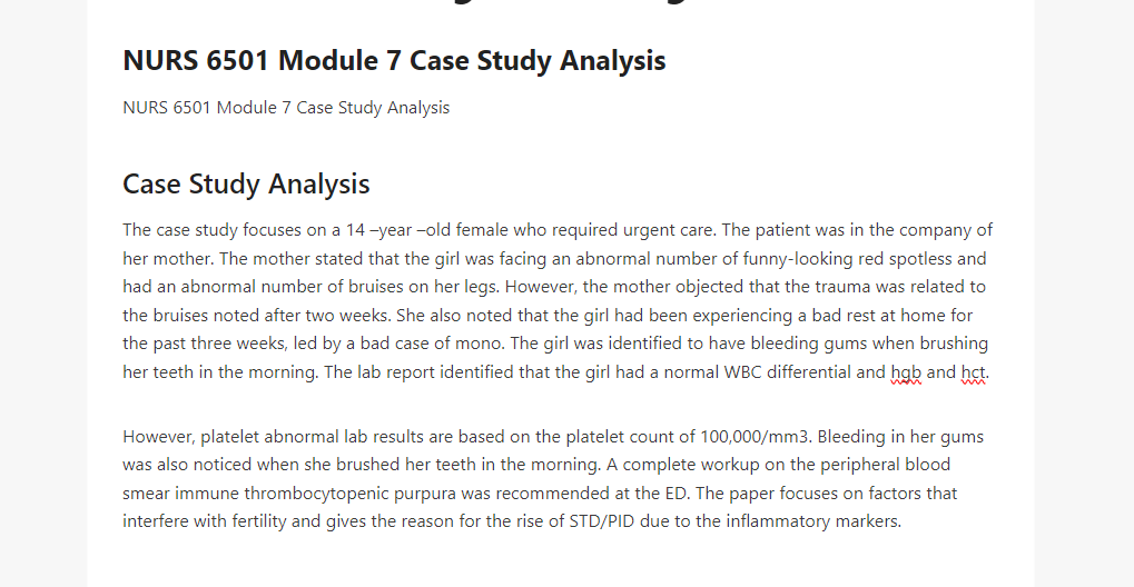 NURS 6501 Module 7 Case Study Analysis